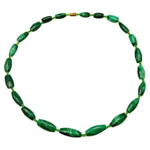 Vintage 1970s Beaded Malachite Necklace